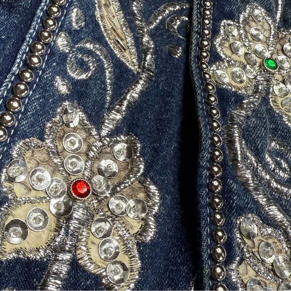 Vintage Niya Collection Heavily Embellished Blue Denim Jean Jacket Sz M - Picture 6 of 16